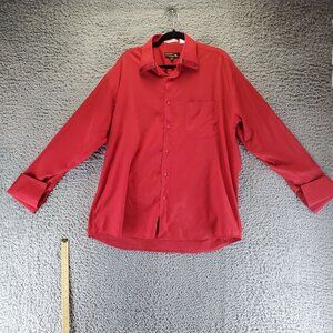 Prime Time Shirt Mens Neck 17.5 Red Single Needle Tailoring Button Long Sleeve